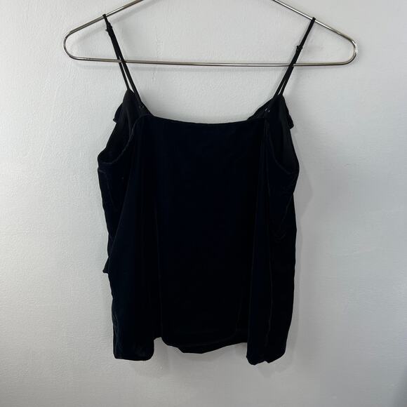 J. Crew H2213 Women's Black Velvet Ruffled Going Out Cami Tank Top Size 00 - Picture 4 of 7